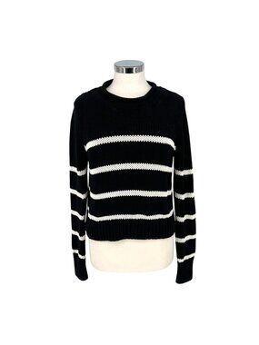 La Ligne Marina Sweater Striped Oversize Cotton Rollneck Black Cream Size Medium